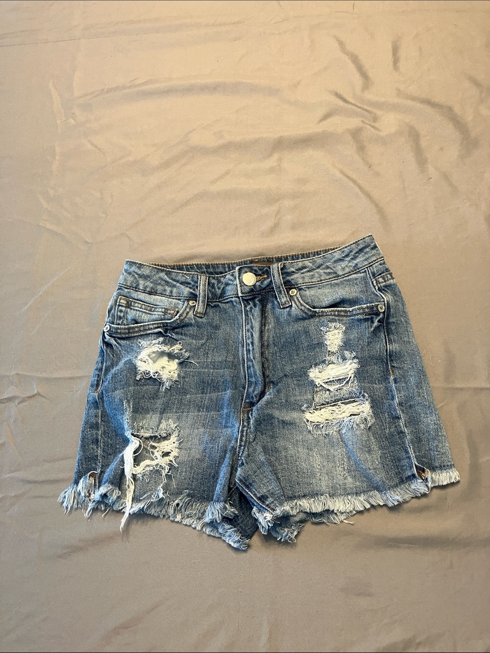 Women's Distressed Denim Cutoff Shorts - Blue